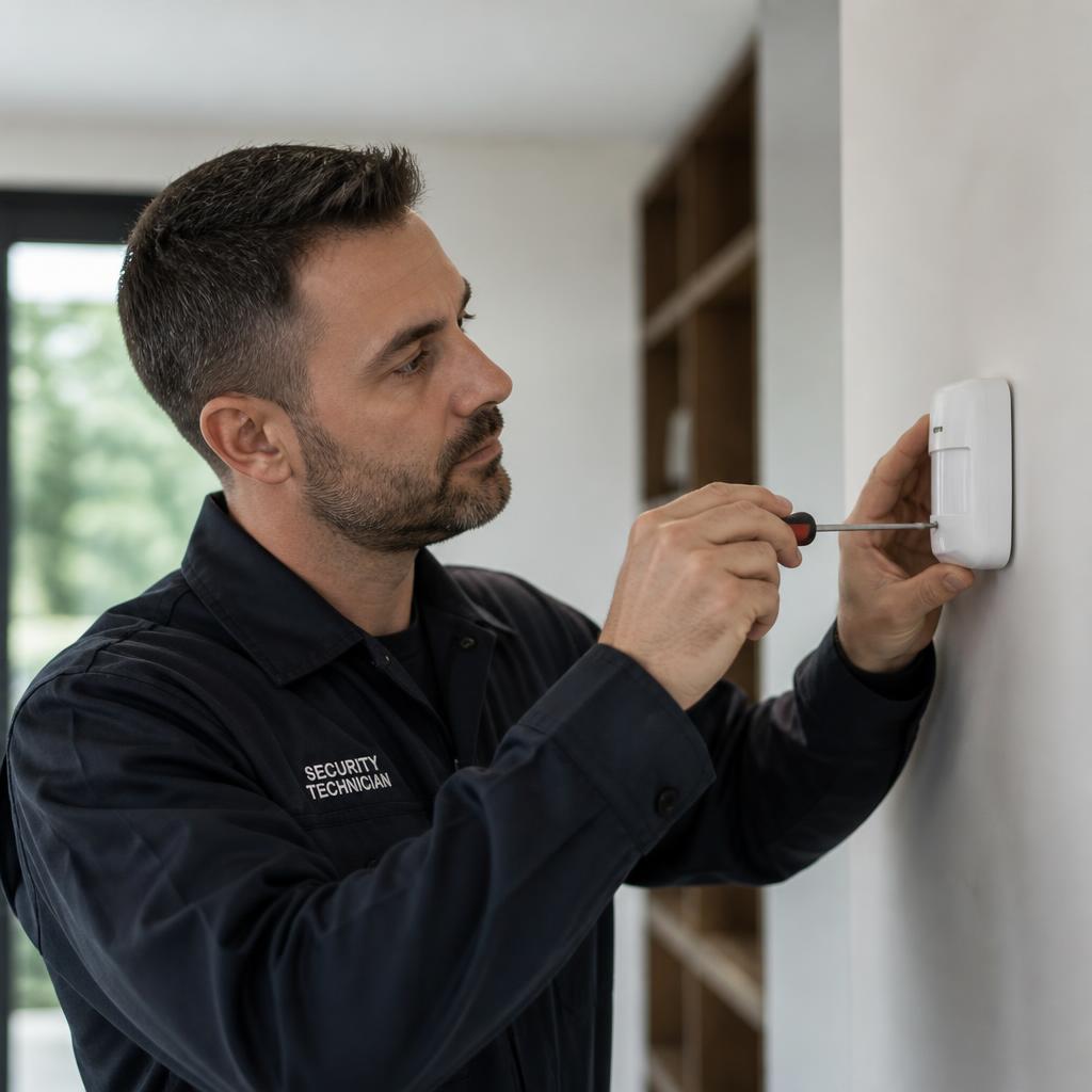 Installateur SEP CONCEPT posant une alarme AJAX